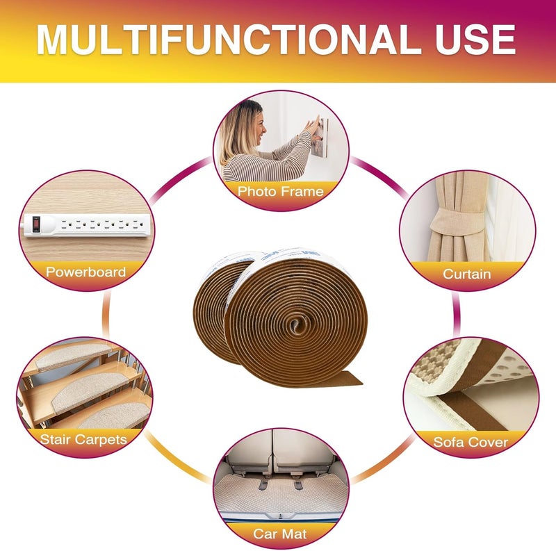 Summerbrite 12ft x 1 Inch Hook and Loop Tape, Heavy Duty Double-Sided Adhesive Strips, Strong Sticky Back Fastener, Cuttable Interlocking Tape Fasteners for Home, Office, Car, School & DIY Crafts (Brown) - Image 4